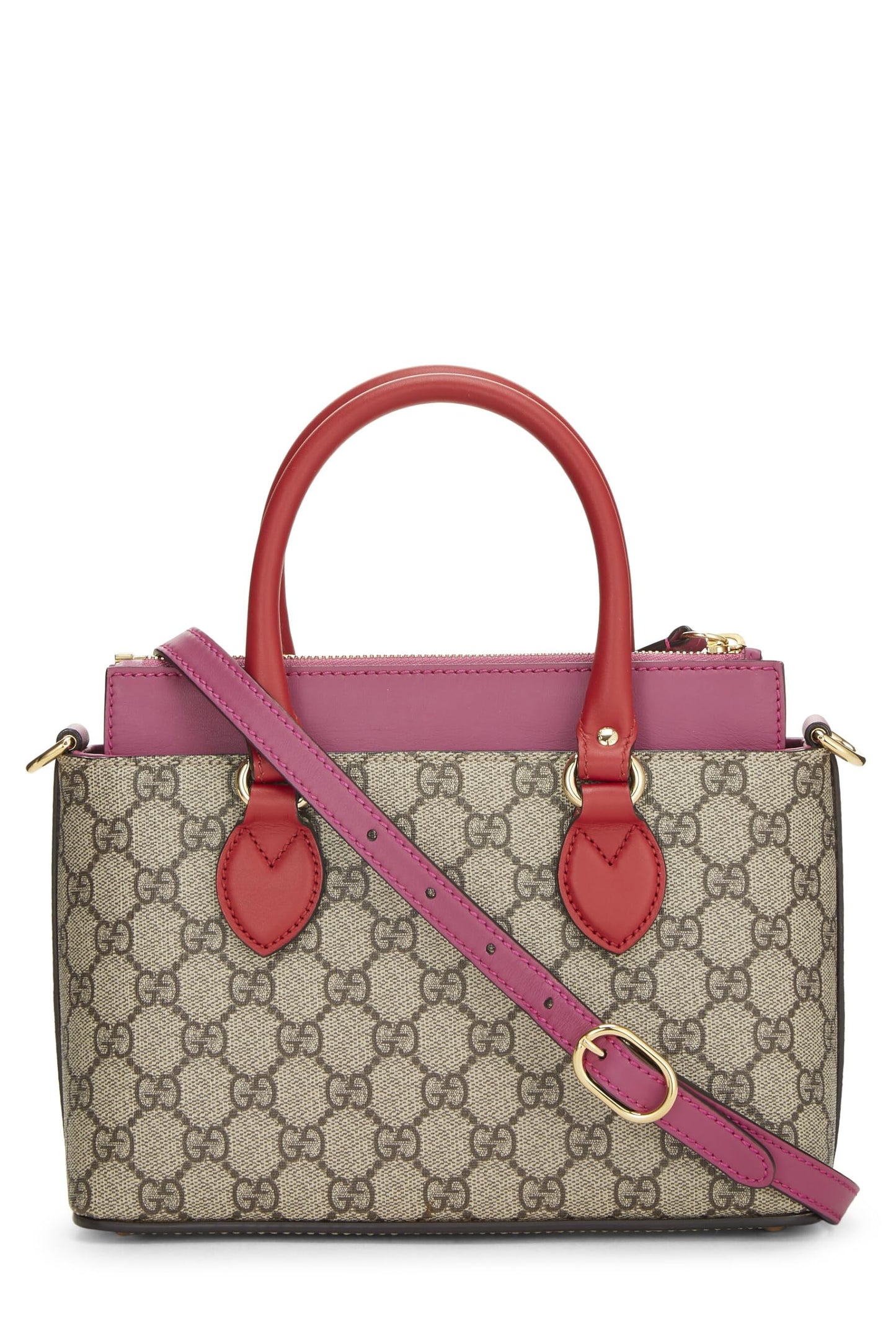 Gucci, sac fourre-tout en toile suprême GG rose et rouge d'occasion, petit, multicolore