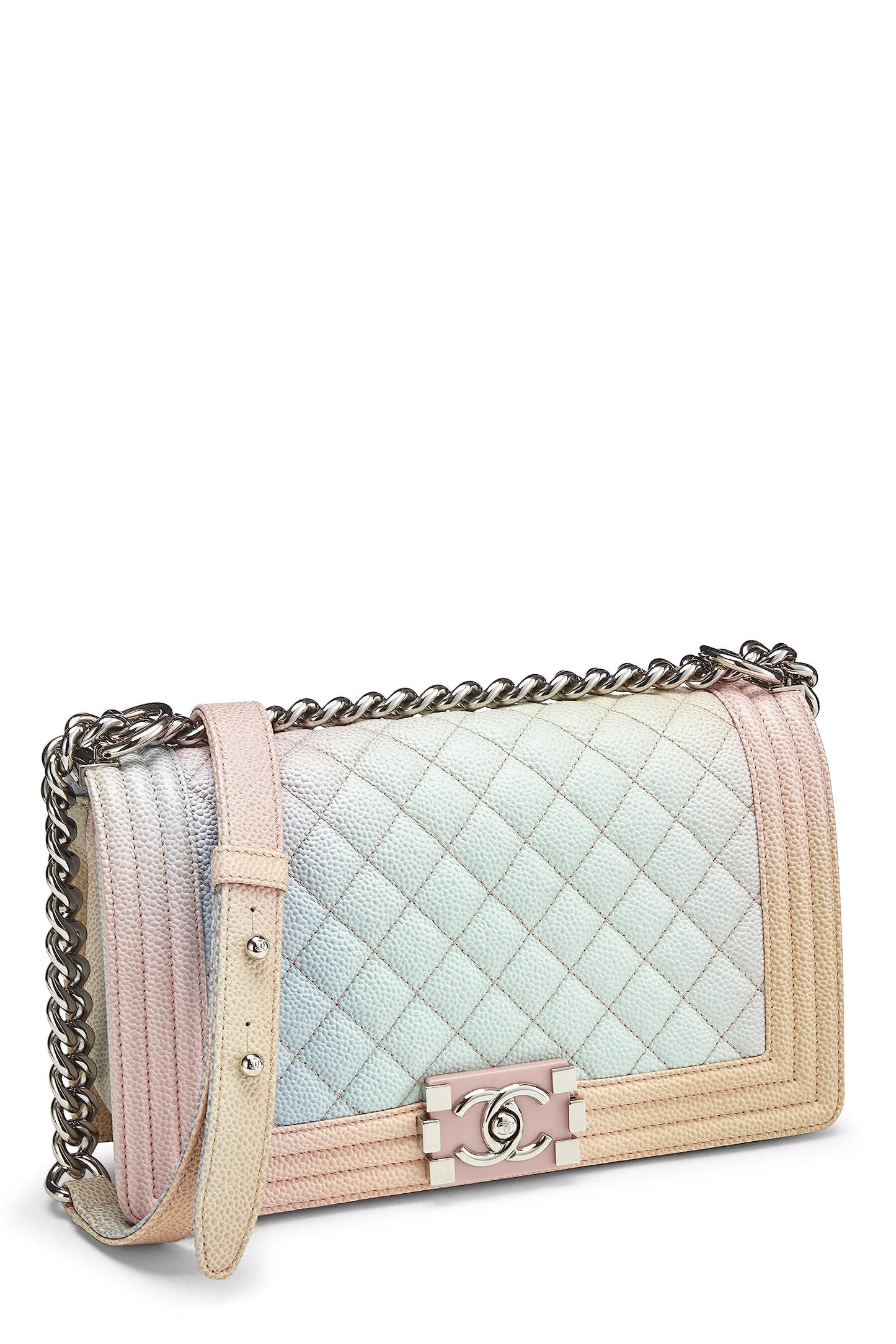 Chanel, Sac Boy matelassé Rainbow Caviar Medium d'occasion, multicolore