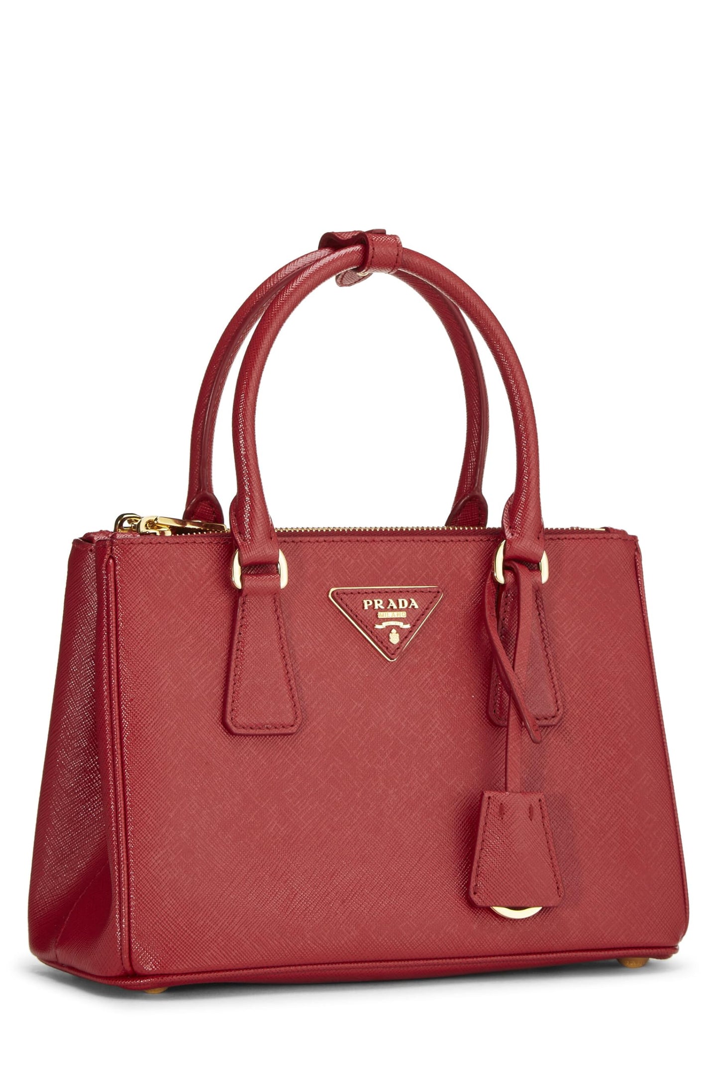 Prada, sac fourre-tout Galleria rouge Saffiano d'occasion, petit modèle, rouge