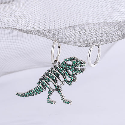 925 Sterling Silver Funny Ancient Green Diamond Dinosaur Earrings