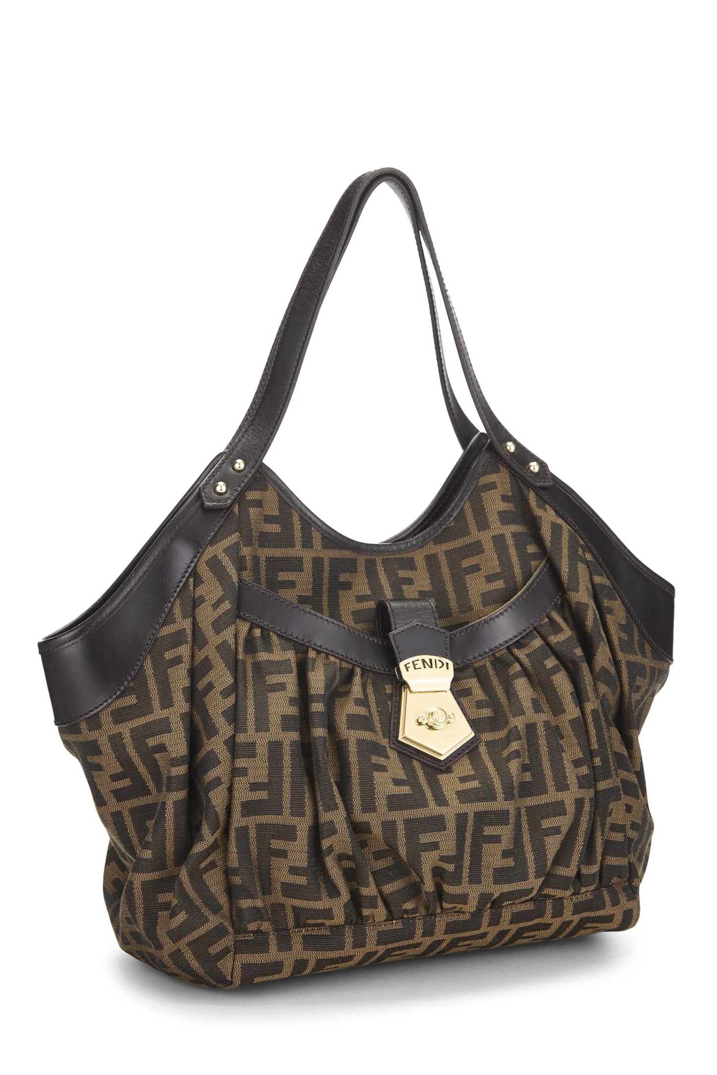 Fendi, Bolso tote grande con bolsillo para chef de lona Zucca marrón Pre-Loved, Marrón