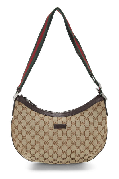 Gucci, sac messager rond en toile GG d'origine d'occasion, marron