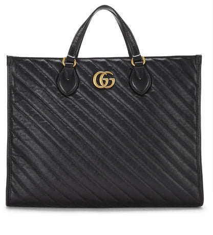 Gucci, Pre-Loved Black Leather Marmont Handle Bag Medium, Black