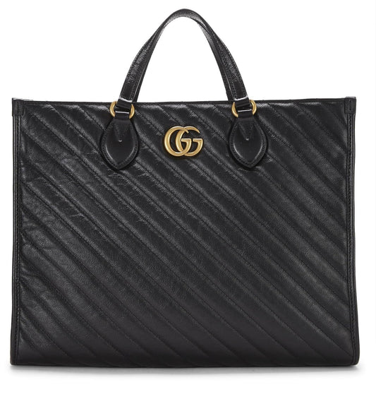 Gucci, sac à main Marmont en cuir noir d'occasion de taille moyenne, noir