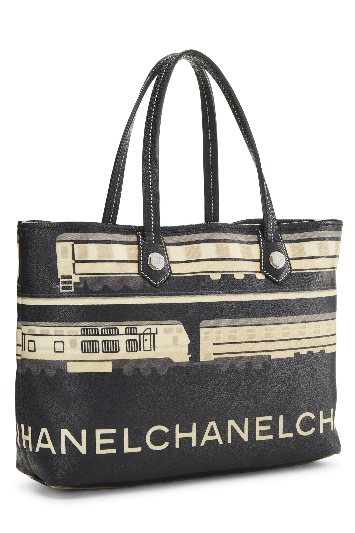 Chanel, Pre-Loved Black & Multicolored Coated Canvas Le Train Tote, Black