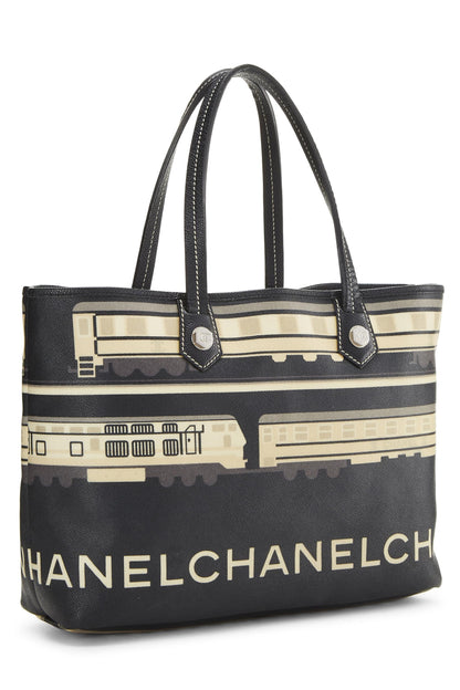 Chanel, Bolso tote Le Train de lona revestida en negro y multicolor Pre-Loved, Negro