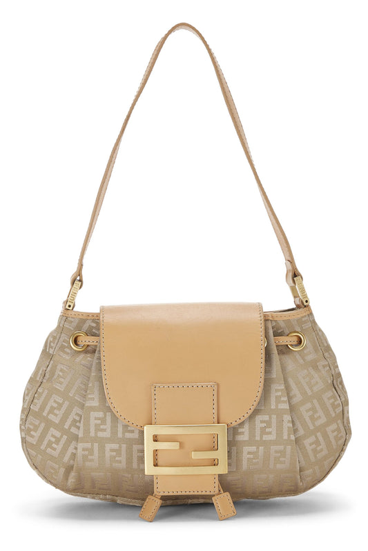 Fendi, Bolso de hombro tipo calabacín de nailon beige Pre-Loved, Beige