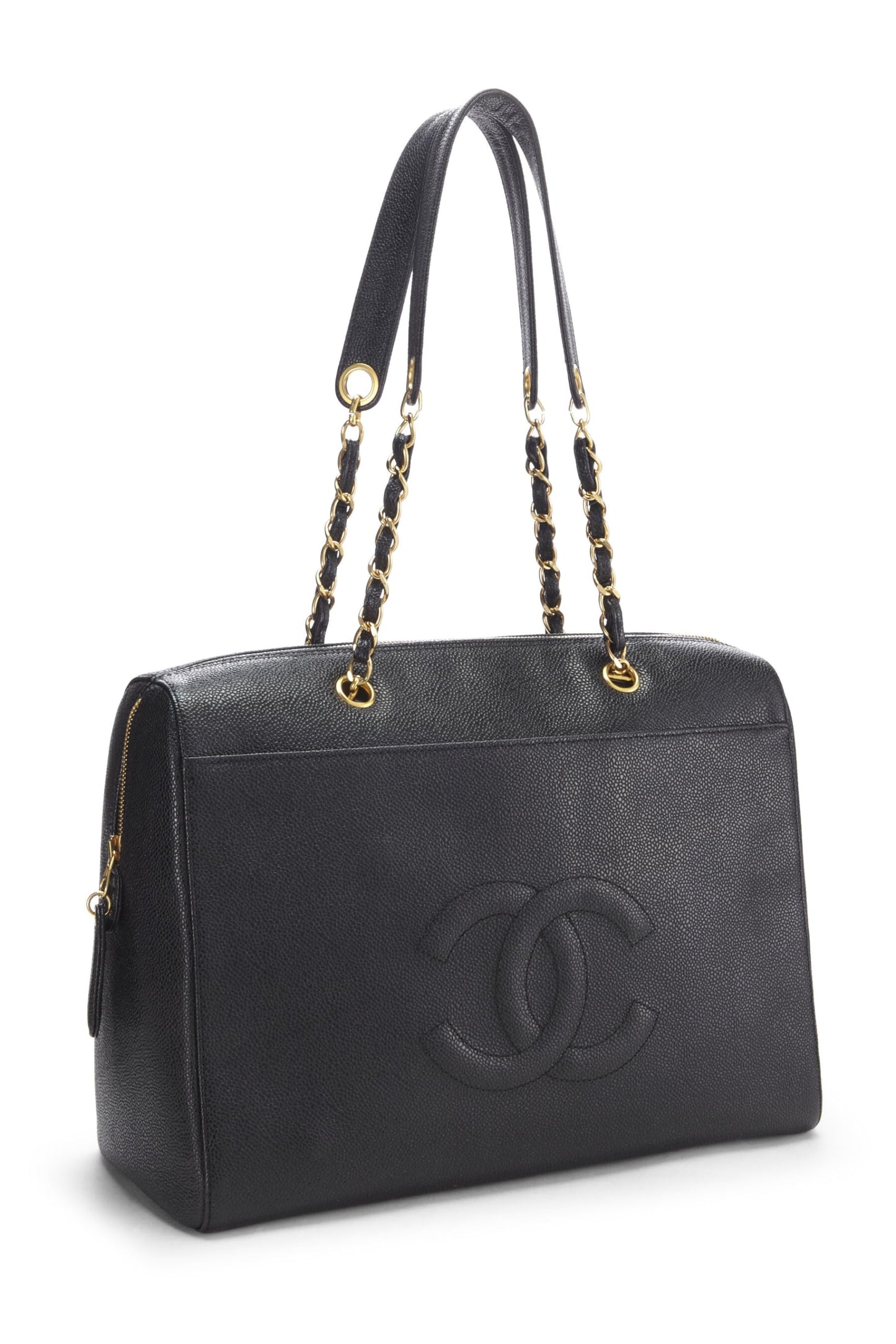 Chanel, Bolso tote pequeño con cremallera y caviar negro Pre-Loved, Negro