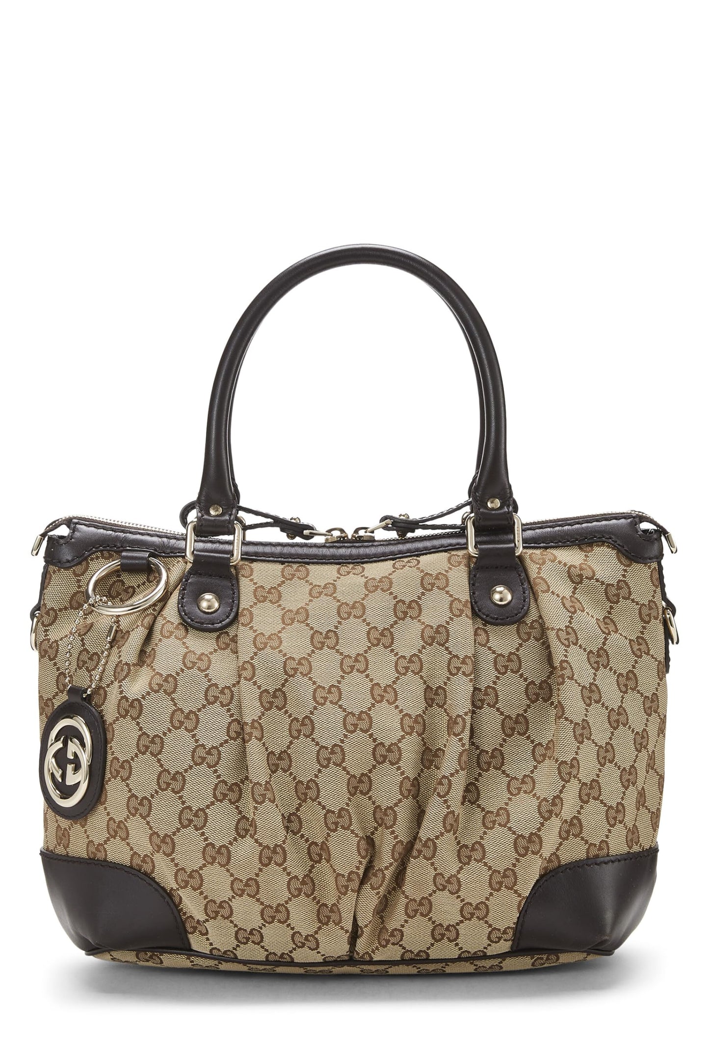 Gucci, sac à main zippé Sukey en toile GG marron d'occasion de taille moyenne, marron