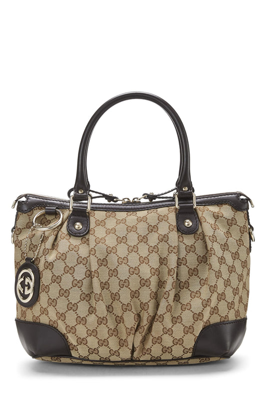 Gucci, Bolso mediano con cremallera Sukey de lona GG original marrón Pre-Loved, Marrón