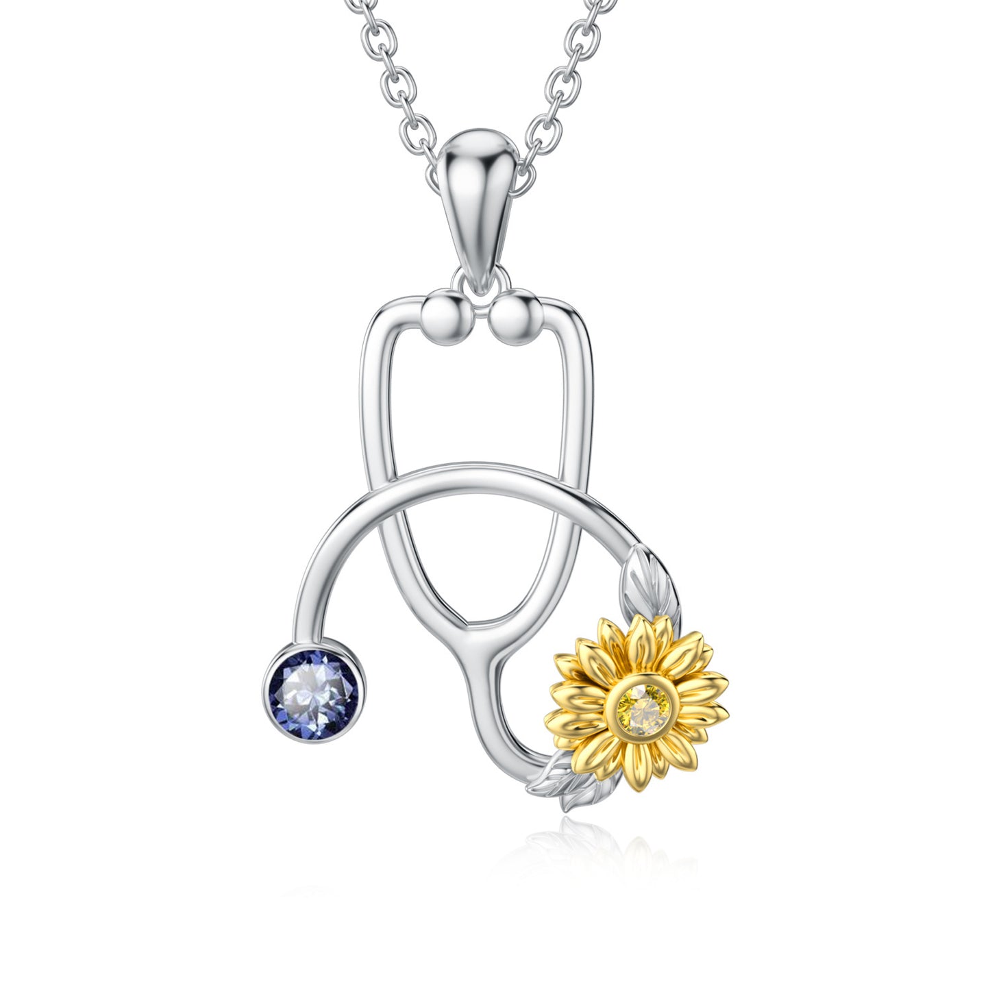 Collier pendentif stéthoscope tournesol en argent sterling 925 pour médecin, infirmière, étudiant, remise de diplôme