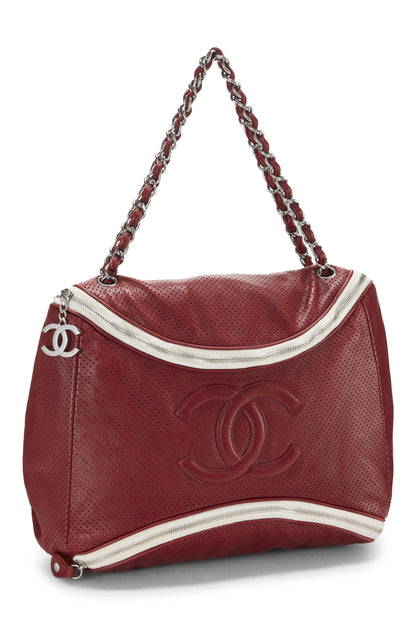 Chanel, Tote 'CC' de cuero perforado color burdeos Pre-Loved, Rojo