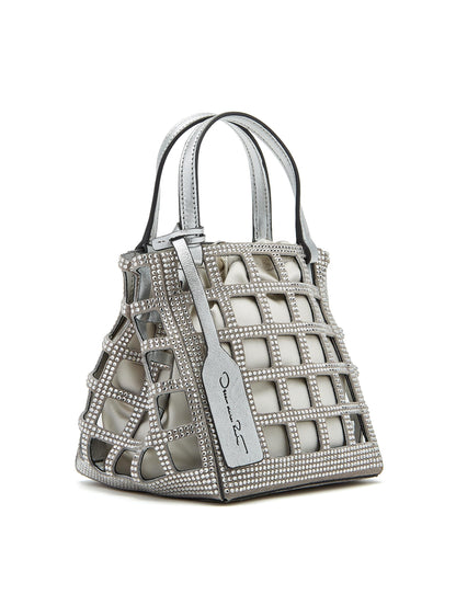 Oscar de la Renta, Mini sac fourre-tout carré à grille en cristal, argent