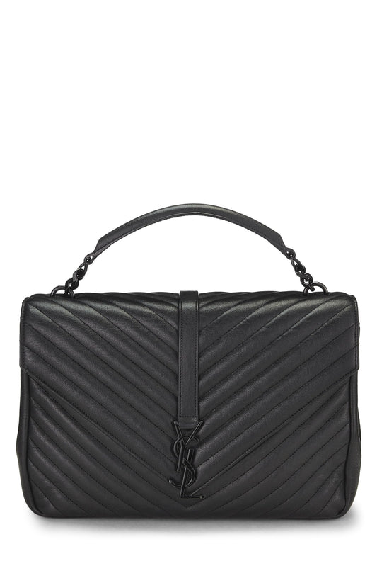 Yves Saint Laurent, Pre-Loved Black Chevron Leather College Large, Black