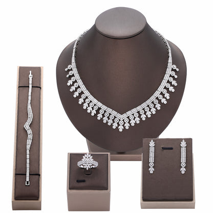 Necklace Earring Ring Tassel Jewelry Full Diamond Suit