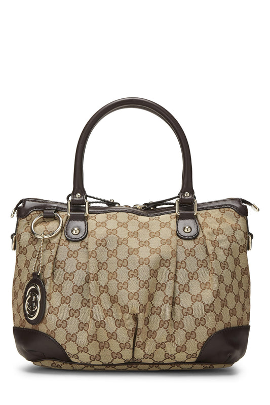 Gucci, Bolso de mano Sukey de lona GG original Pre-Loved mediano, marrón