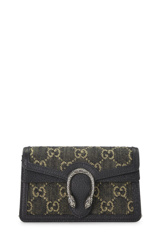 Gucci, Pre-Loved Black Denim Dionysus Shoulder Bag Super Mini, Black