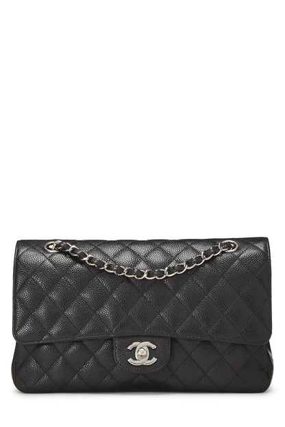 Chanel, Pre-Loved Black Caviar Classic doble solapa mediana, Negro