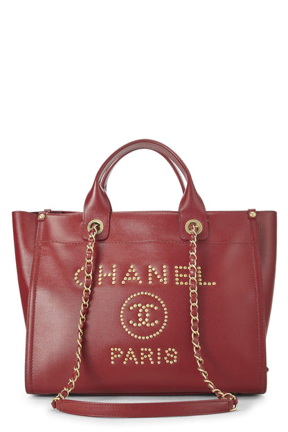 Chanel, Deauville Small en cuir rouge d'occasion, rouge