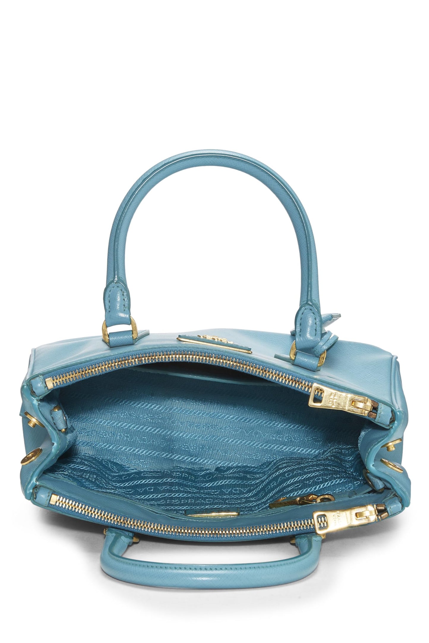 Prada, petit sac fourre-tout exécutif en saffiano bleu d'occasion, bleu