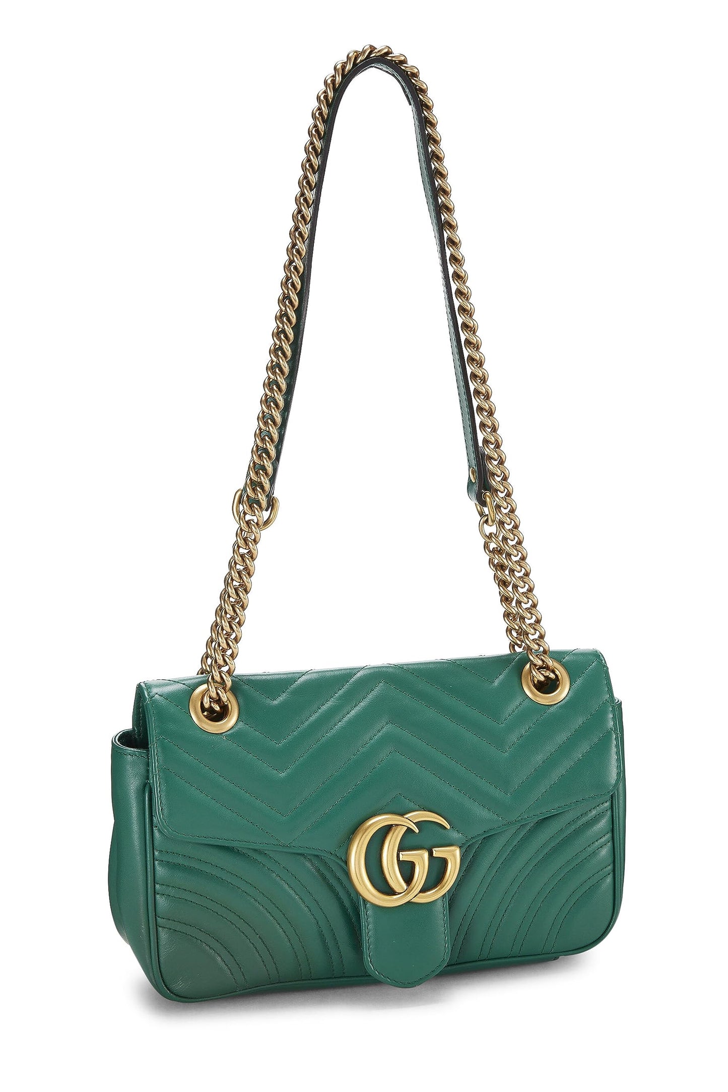 Gucci, sac à bandoulière GG Marmont en cuir vert d'occasion, petit modèle, vert