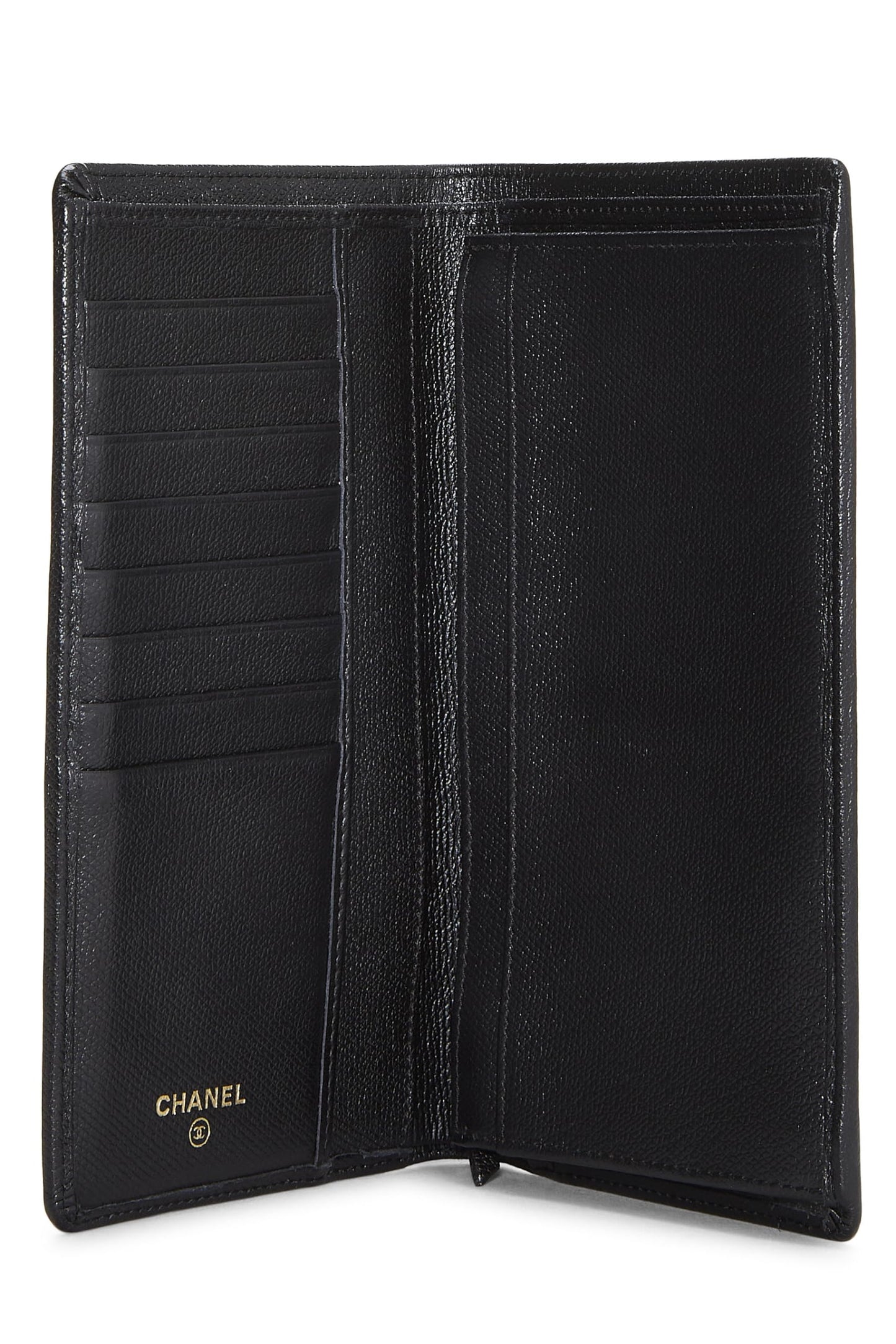 Chanel, Portefeuille long en cuir de veau noir d'occasion, noir