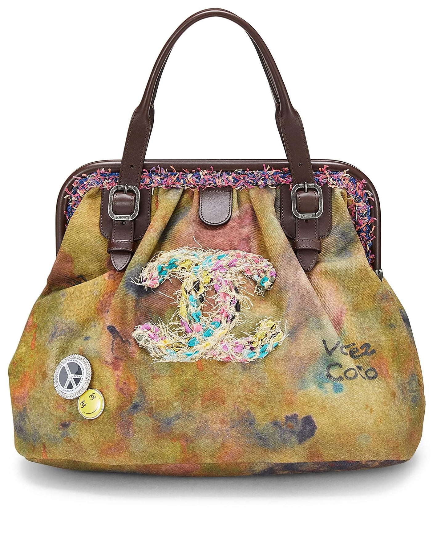 Chanel, Bolso bowling Pre-Loved de lona verde con graffiti en los pavimentos, Verde