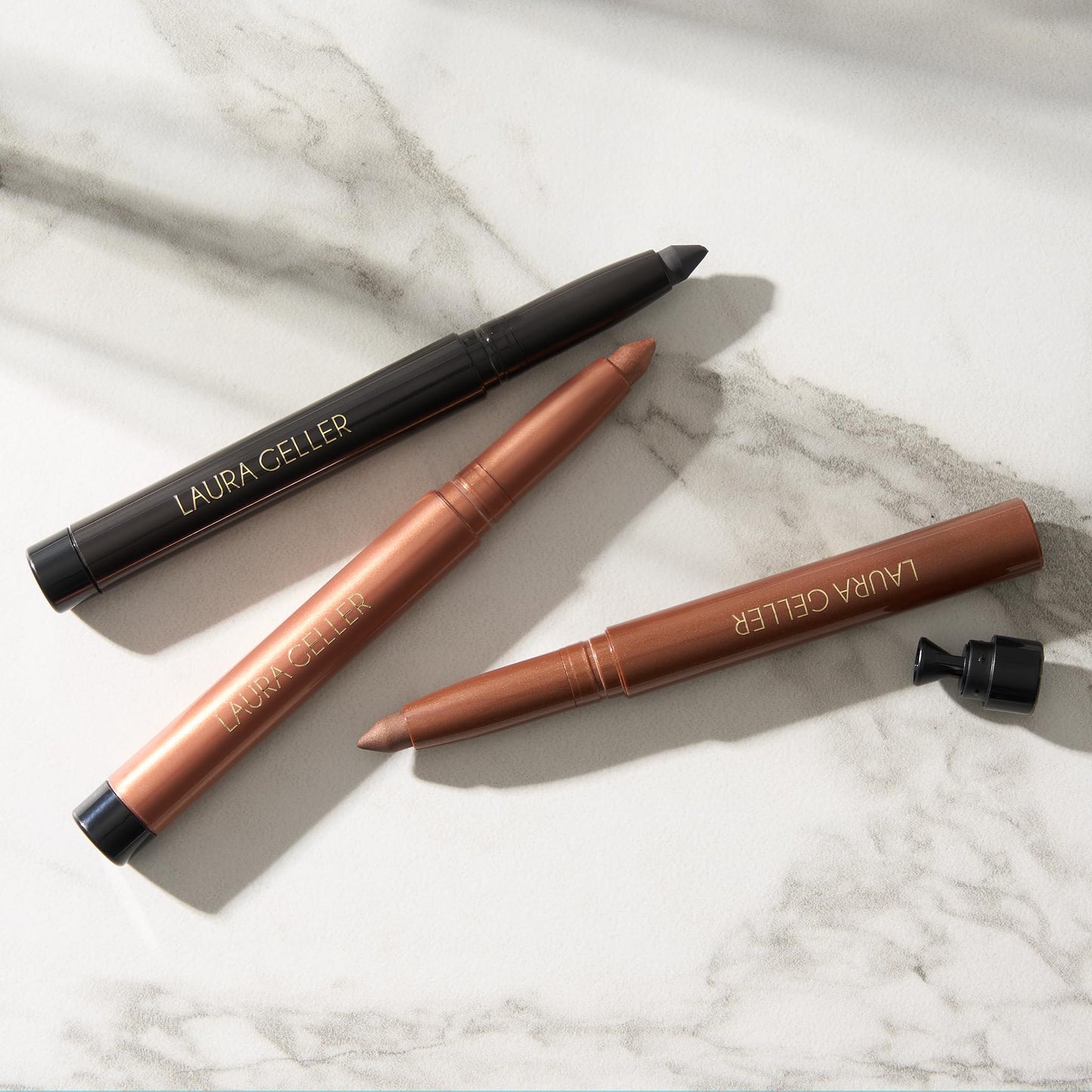 LAURA GELLER NEW YORK Kajal Longwear Kohl Eyeliner Pencil Trio - Soft Black + Antique Bronze + Clove - Smooth, Blendable Liner - Infused with Caffeine