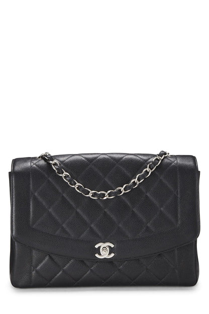 Chanel, sac à main Diana Flap Jumbo matelassé noir d'occasion, noir