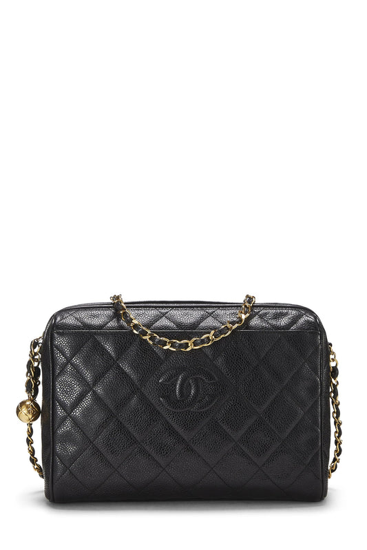 Chanel, sac à main matelassé noir pour appareil photo de taille moyenne, noir