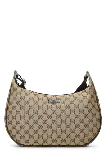 Gucci, sac messager rond en toile GG d'origine d'occasion, marron