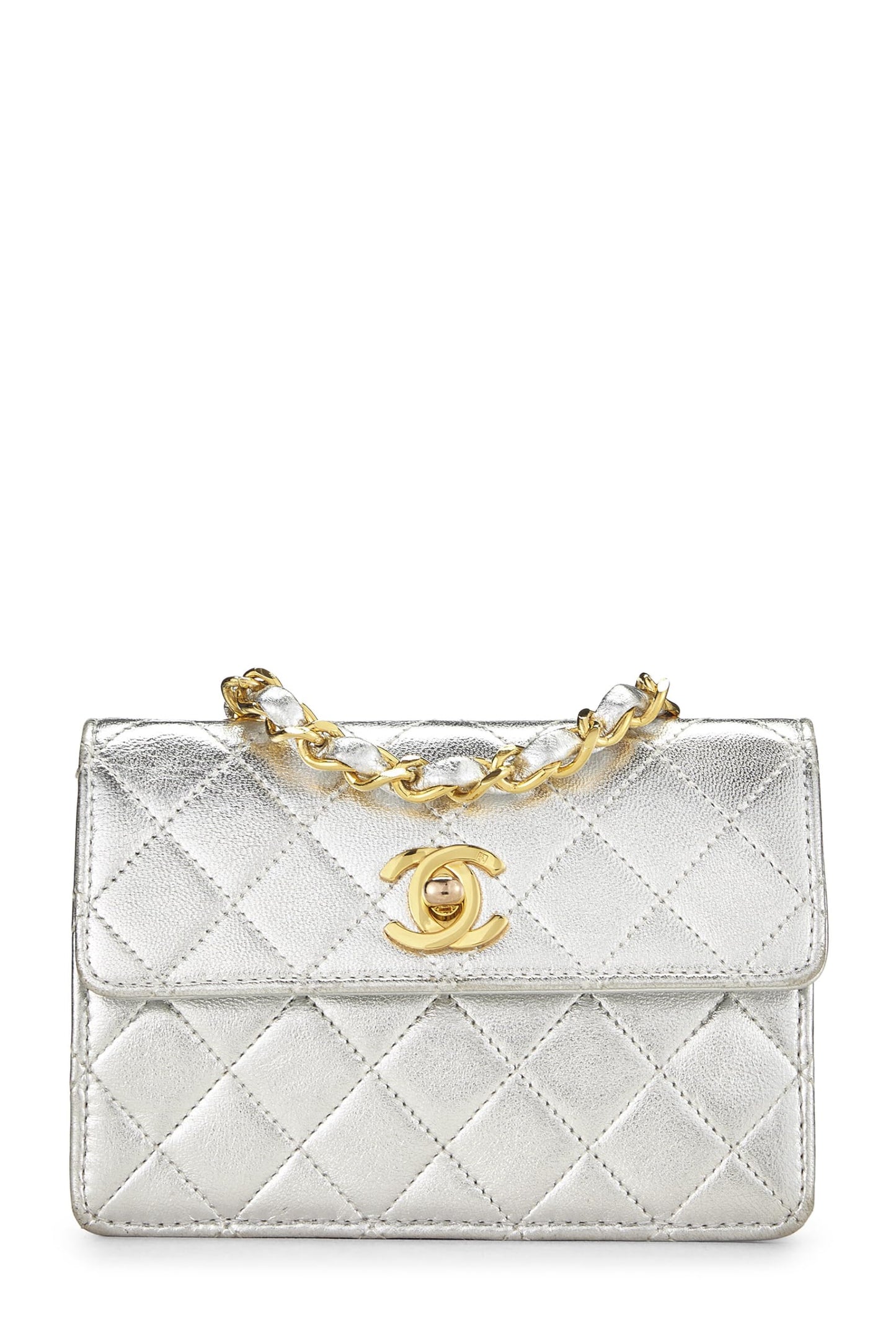 Chanel, Pre-Loved Metallic Silver Lambskin Half Flap Micro, Silver