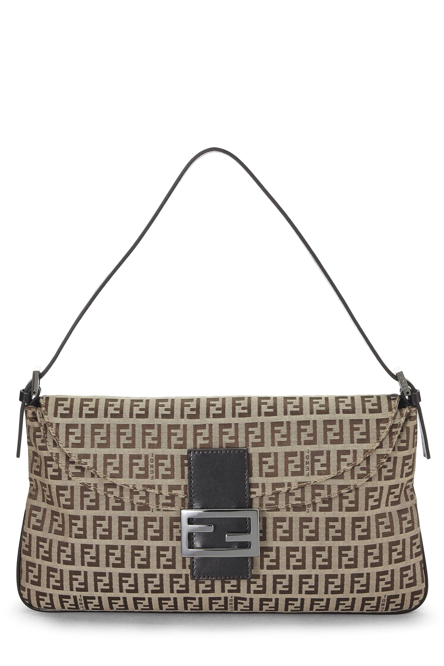 Fendi, Bolso de hombro de lona de calabacín marrón Pre-Loved, Marrón