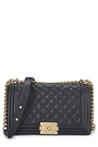 Chanel, Pre-Loved Navy Quilted Caviar Boy Bag Medium, Blue