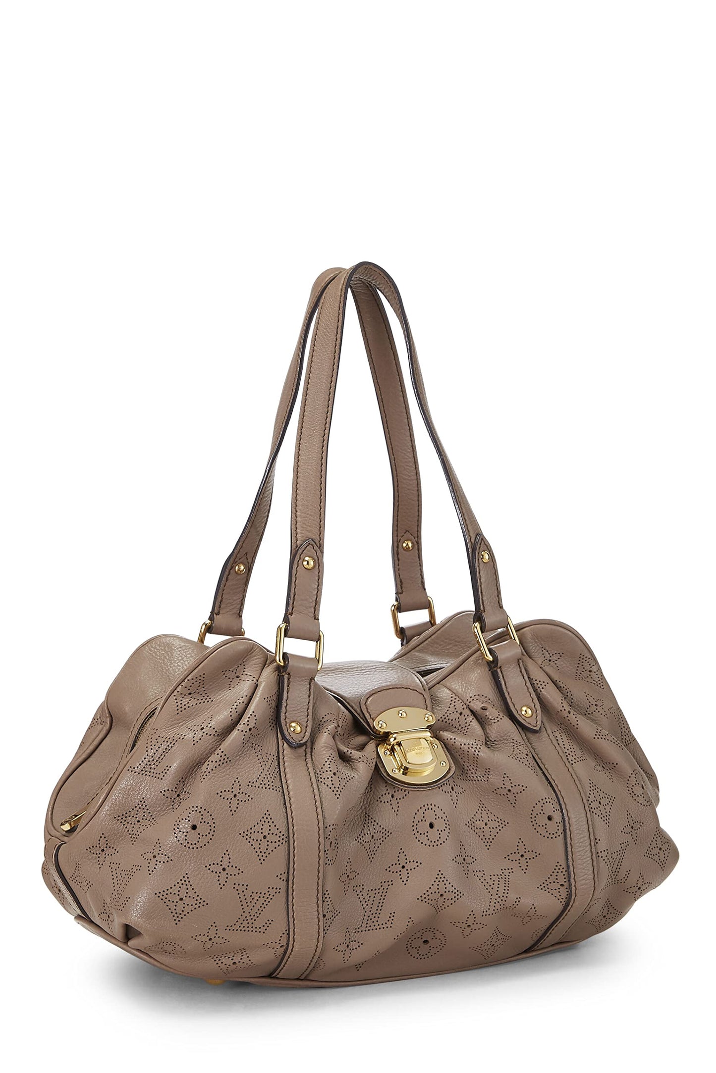 Louis Vuitton, Pre-Loved Gris Pearl Monogram Mahina Leather Lunar PM , Beige