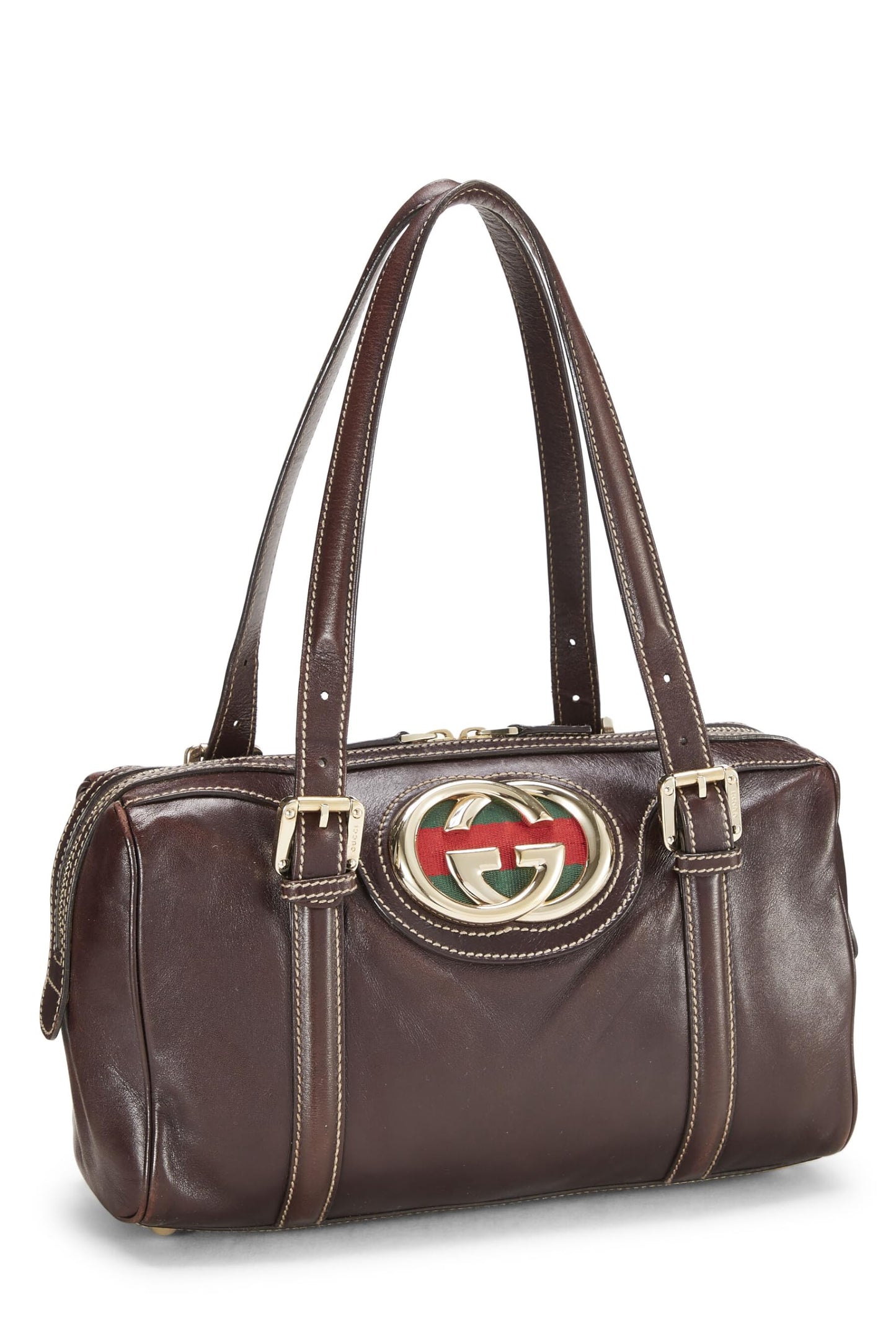 Gucci, sac à main Britt Boston en cuir marron d'occasion, marron