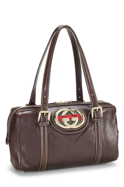 Gucci, Bolso de mano Britt Boston de cuero marrón Pre-Loved, Marrón