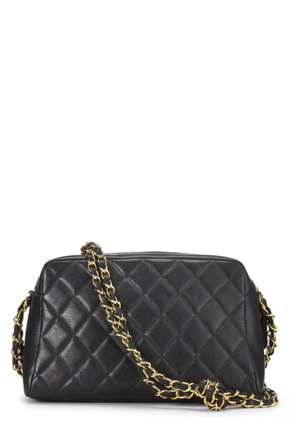 Chanel, sac à main matelassé noir pour appareil photo de taille moyenne, noir