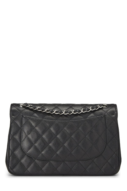 Chanel, New Classic Jumbo en cuir caviar matelassé noir d'occasion, noir