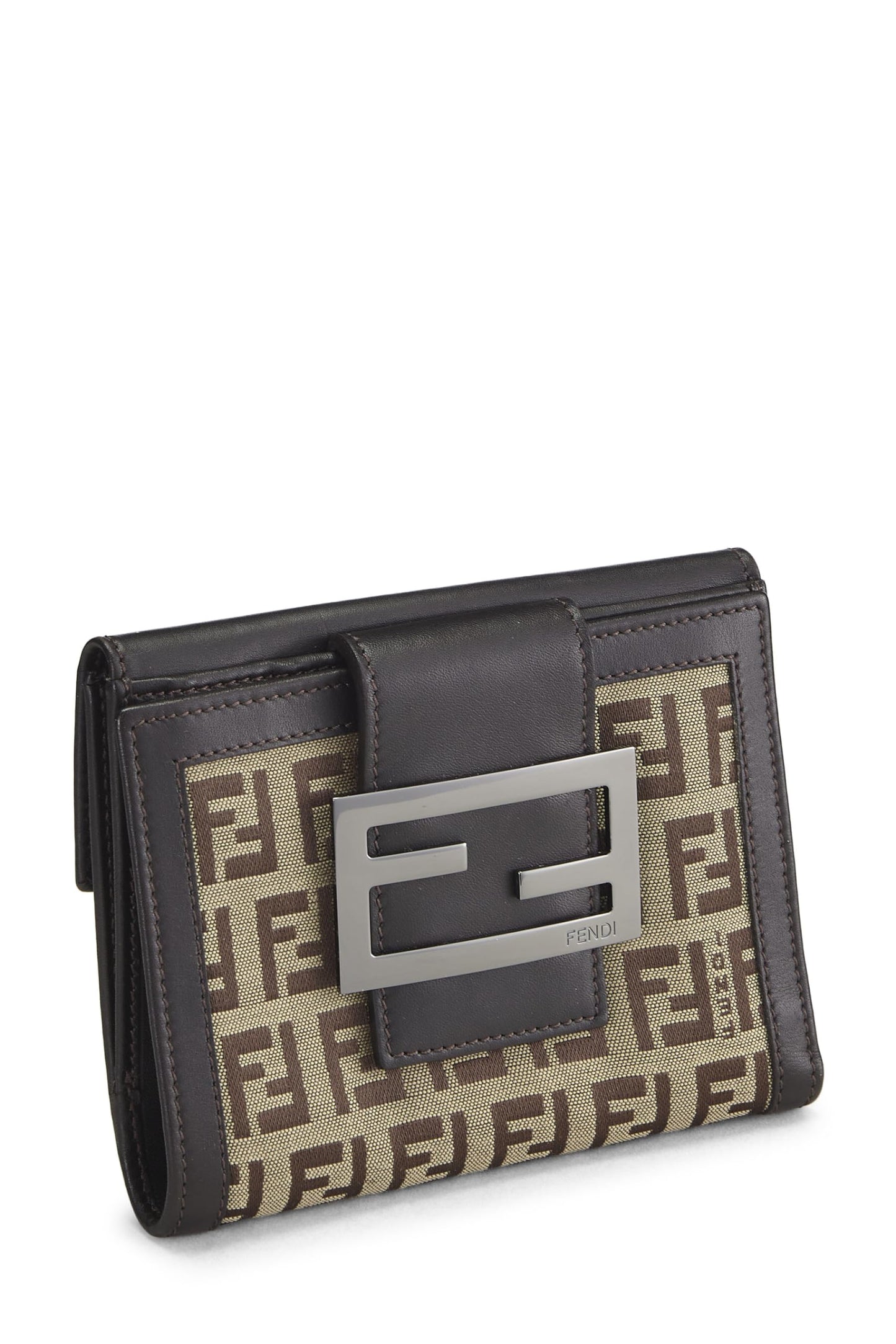 Fendi, Pre-Loved Brown Zucchino Canvas Compact Wallet, Brown