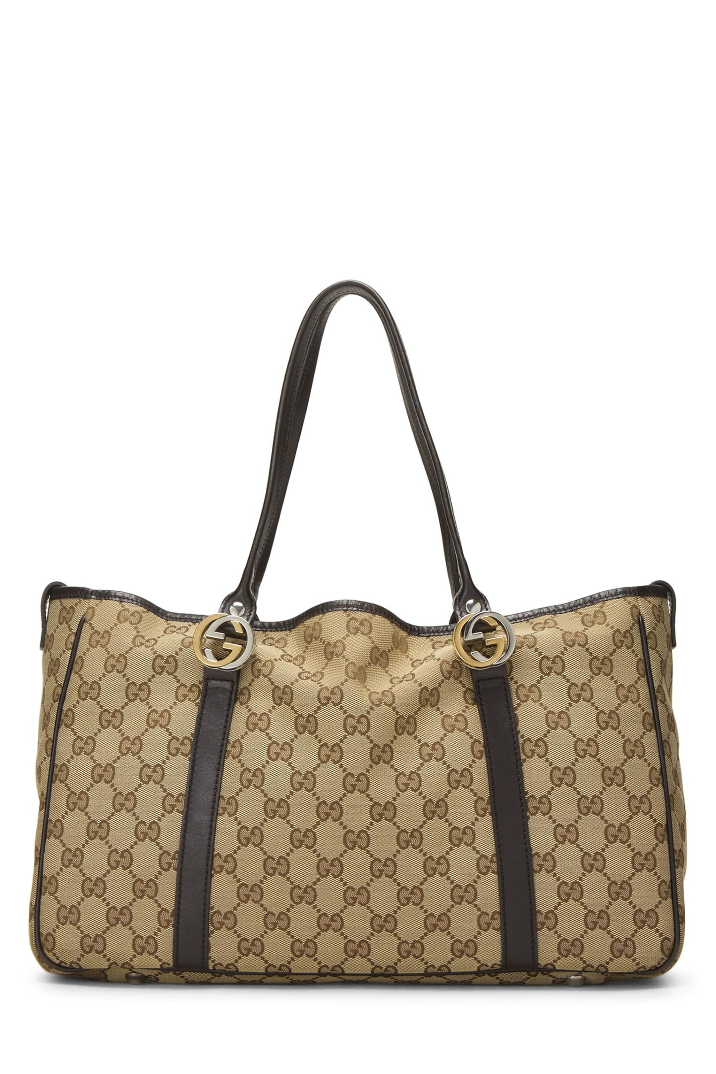 Gucci, Pre-Loved Black Original GG Canvas Twins Tote, Brown