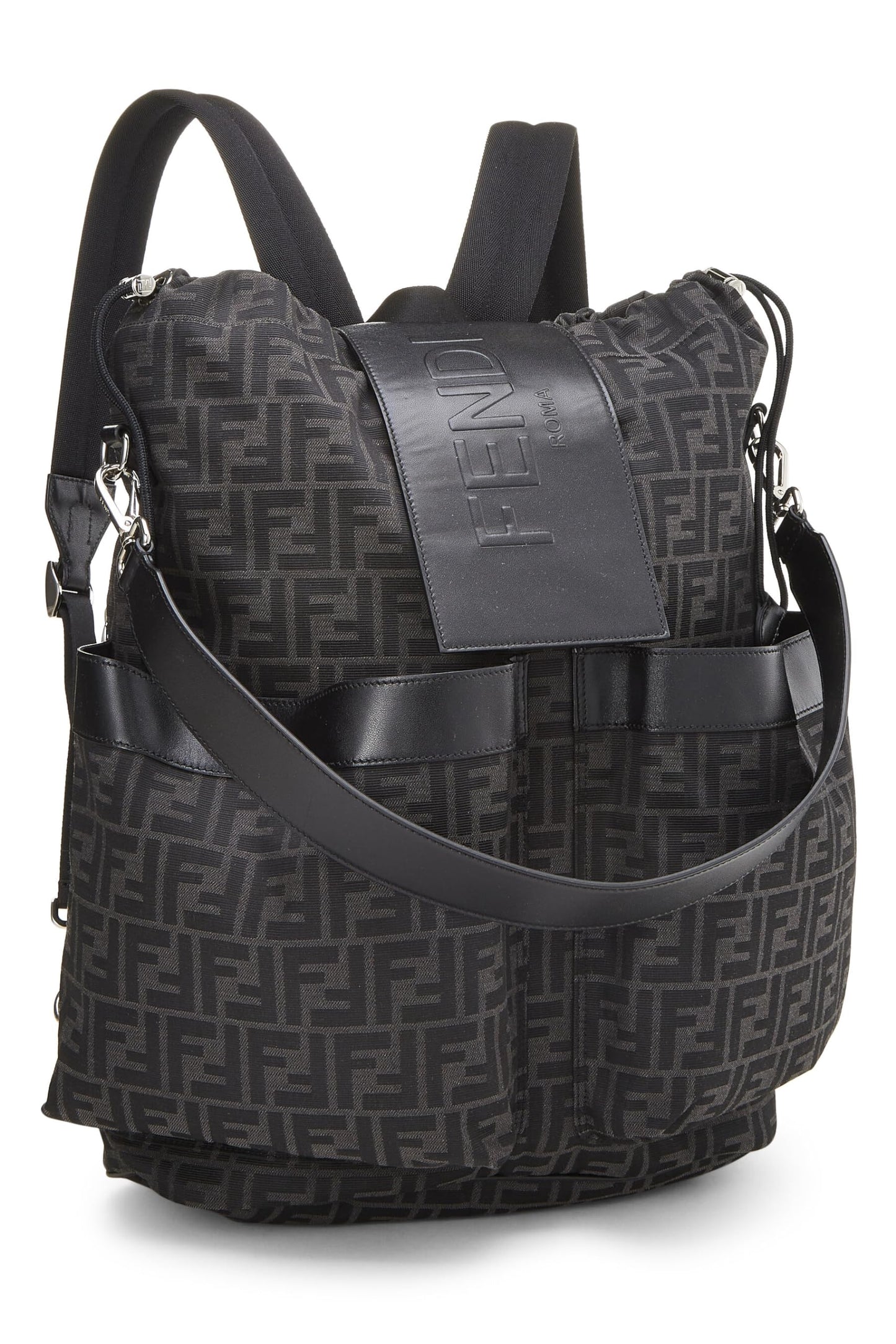 Fendi, Mochila negra con dos bolsillos Zucca Pre-Loved, Negro