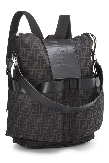 Fendi, sac à dos à double poche Zucca noir d'occasion, noir