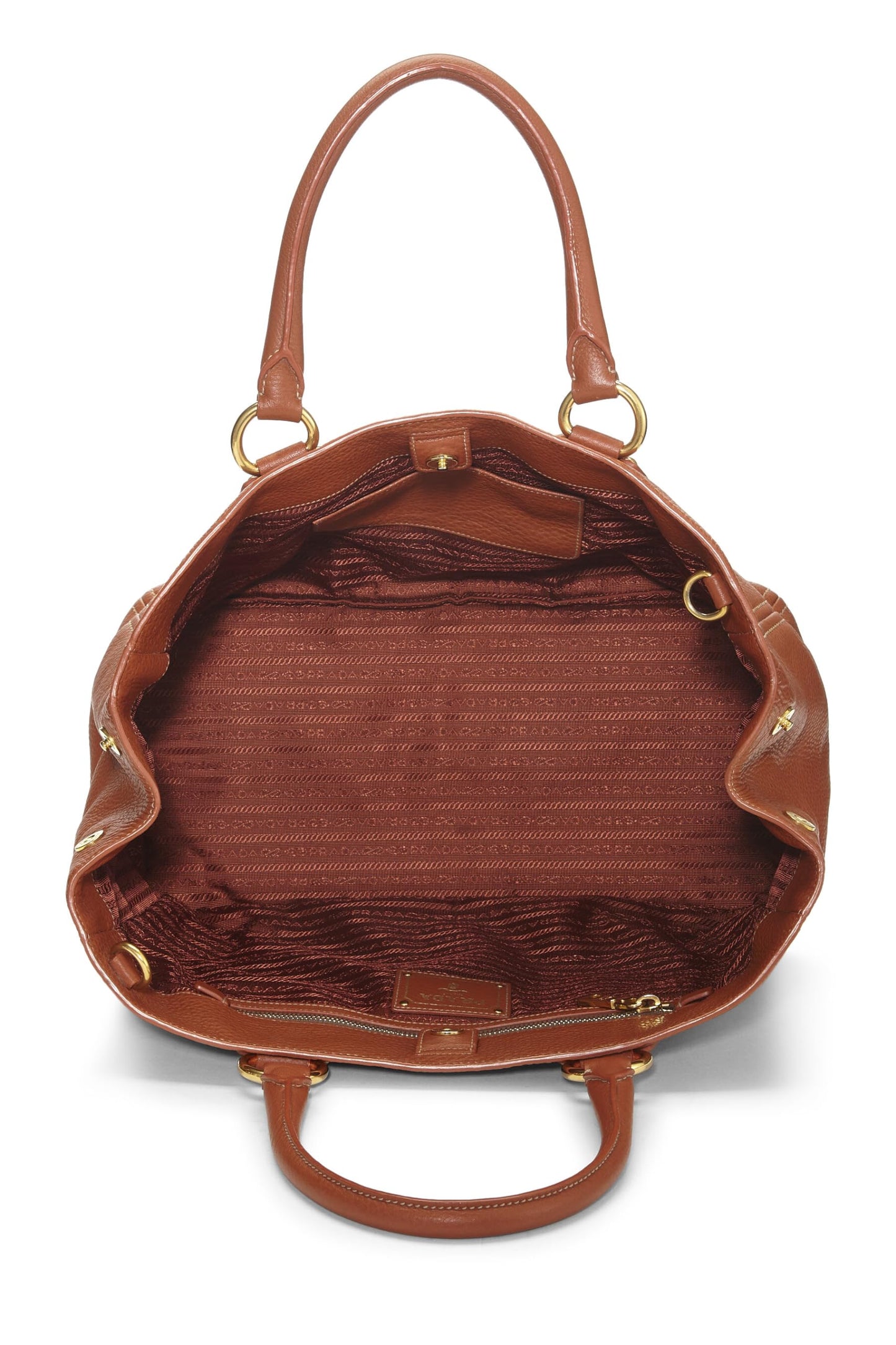 Prada, sac cabas ouvert convertible Vitello Daino marron d'occasion de taille moyenne, marron