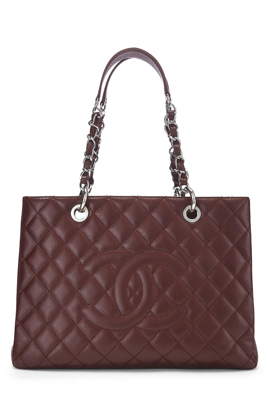 Chanel, Pre-Loved Burgundy Quilted Caviar Grand Shopping Tote (GST), Burgundy