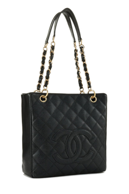 Chanel, Bolso shopping Petite de caviar acolchado negro Pre-Loved (PST), Negro