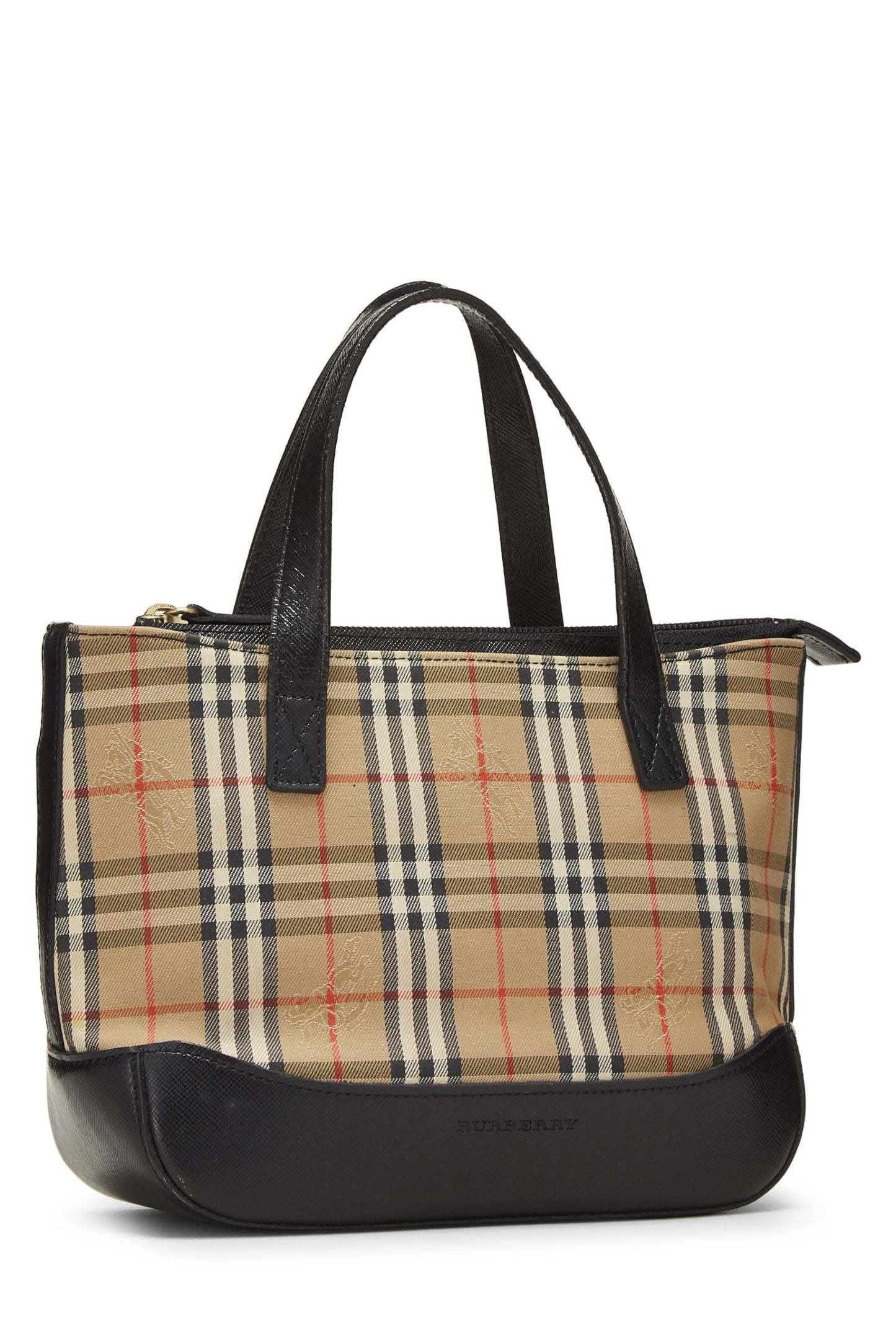 Burberry, sac à main Haymarket en toile noire d'occasion, mini, noir