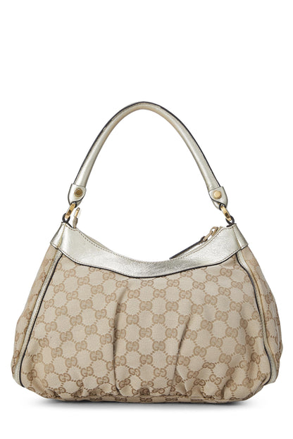 Gucci, Bolso de hombro Abbey pequeño con anilla en D de lona GG original dorado Pre-Loved, Dorado