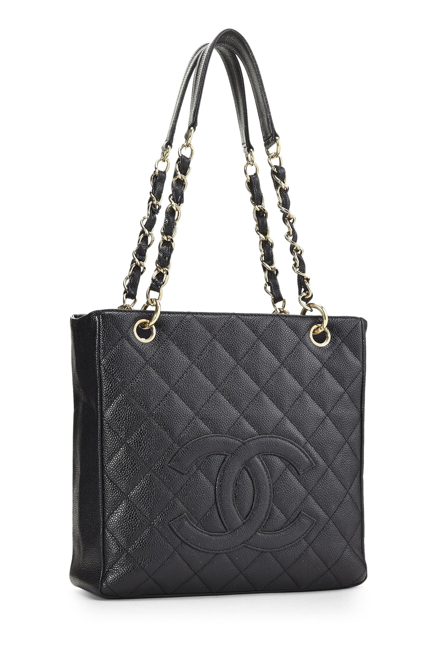 Chanel, Bolso shopping Petite de caviar acolchado negro Pre-Loved (PST), Negro