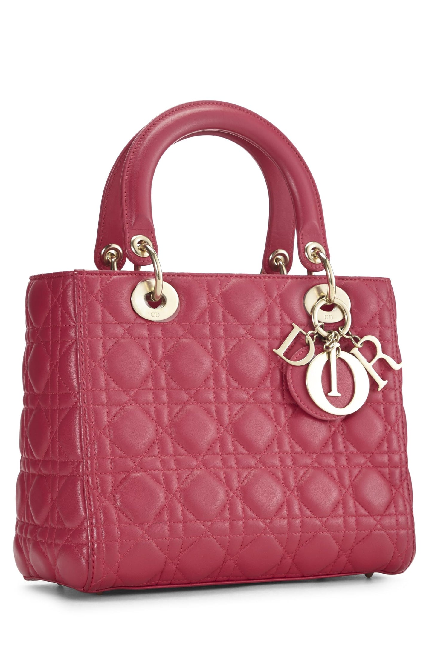 Dior, Pre-Loved Pink Cannage Quilted Lambskin Lady Dior Medium, Pink